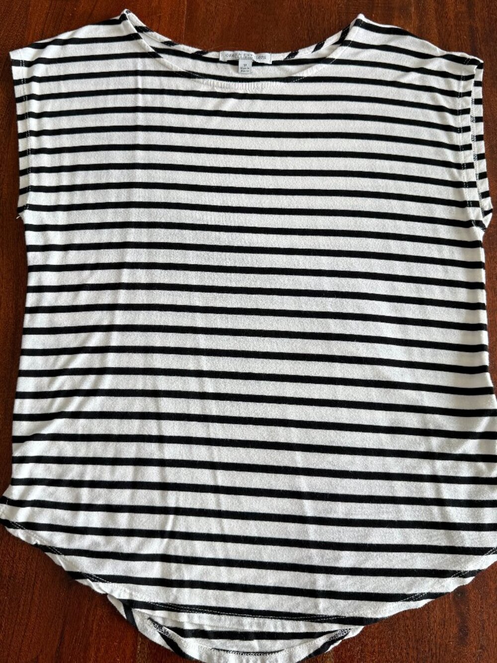 Green Envelope Black & White Striped Dolman Top | Relaxed Fit | Medium